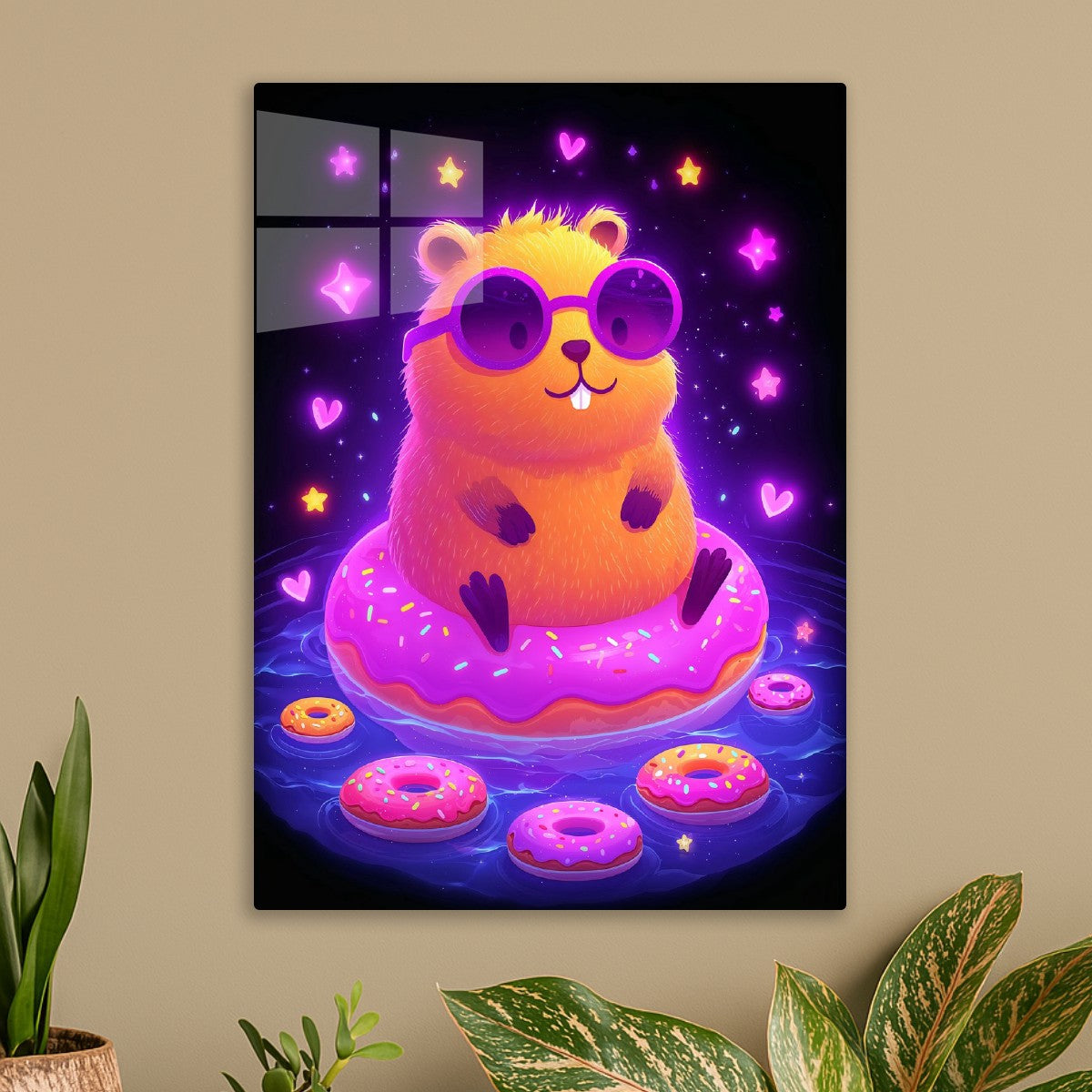 Neon Capybara Donut Pool Party