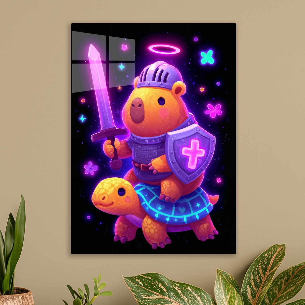 Neon Capybara Knight & Turtle 