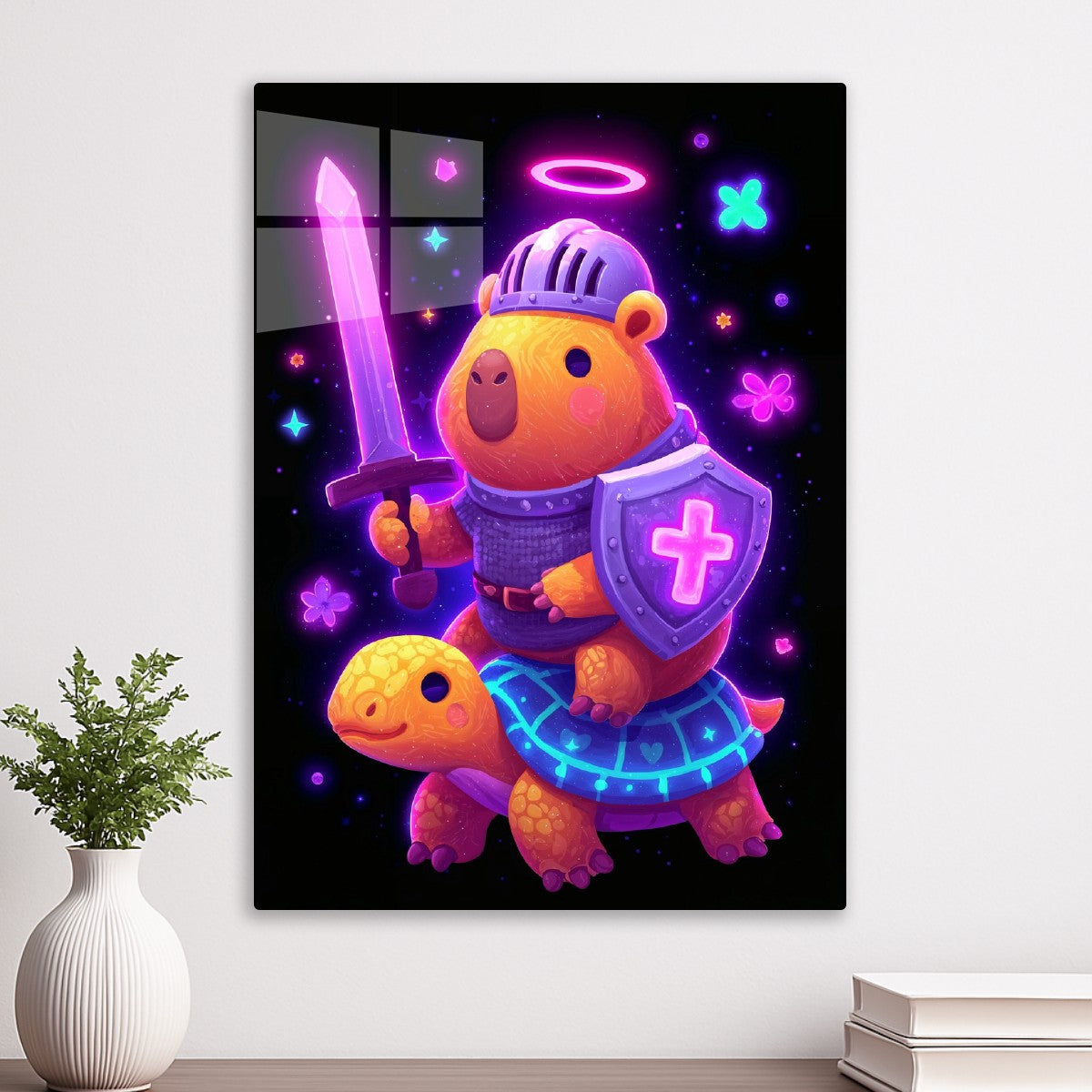 Neon Capybara Knight & Turtle 
