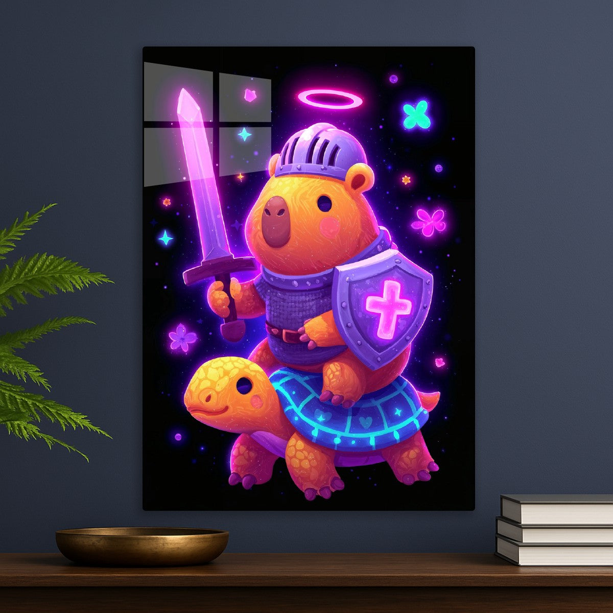 Neon Capybara Knight & Turtle 