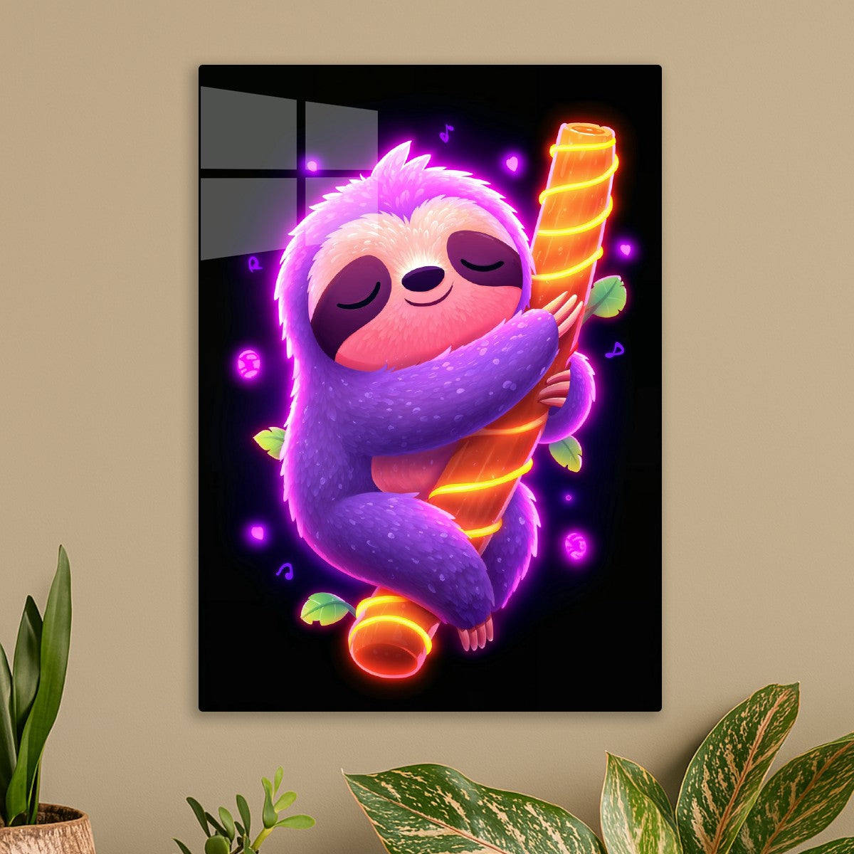 Neon Sloth Hug on Glowing Bran