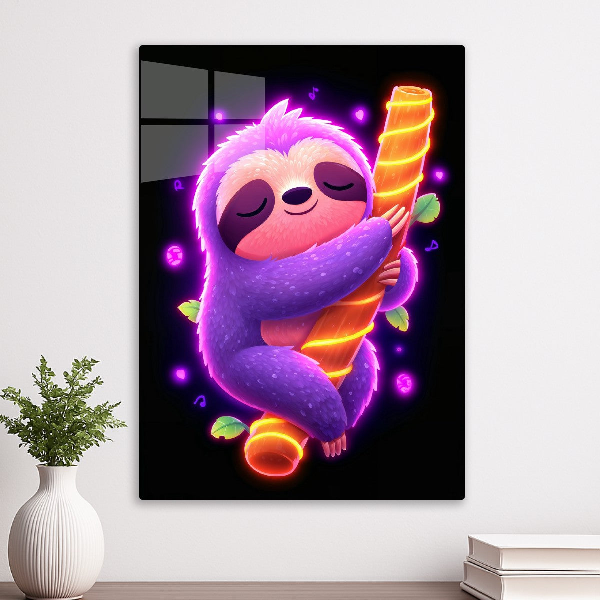 Neon Sloth Hug on Glowing Bran