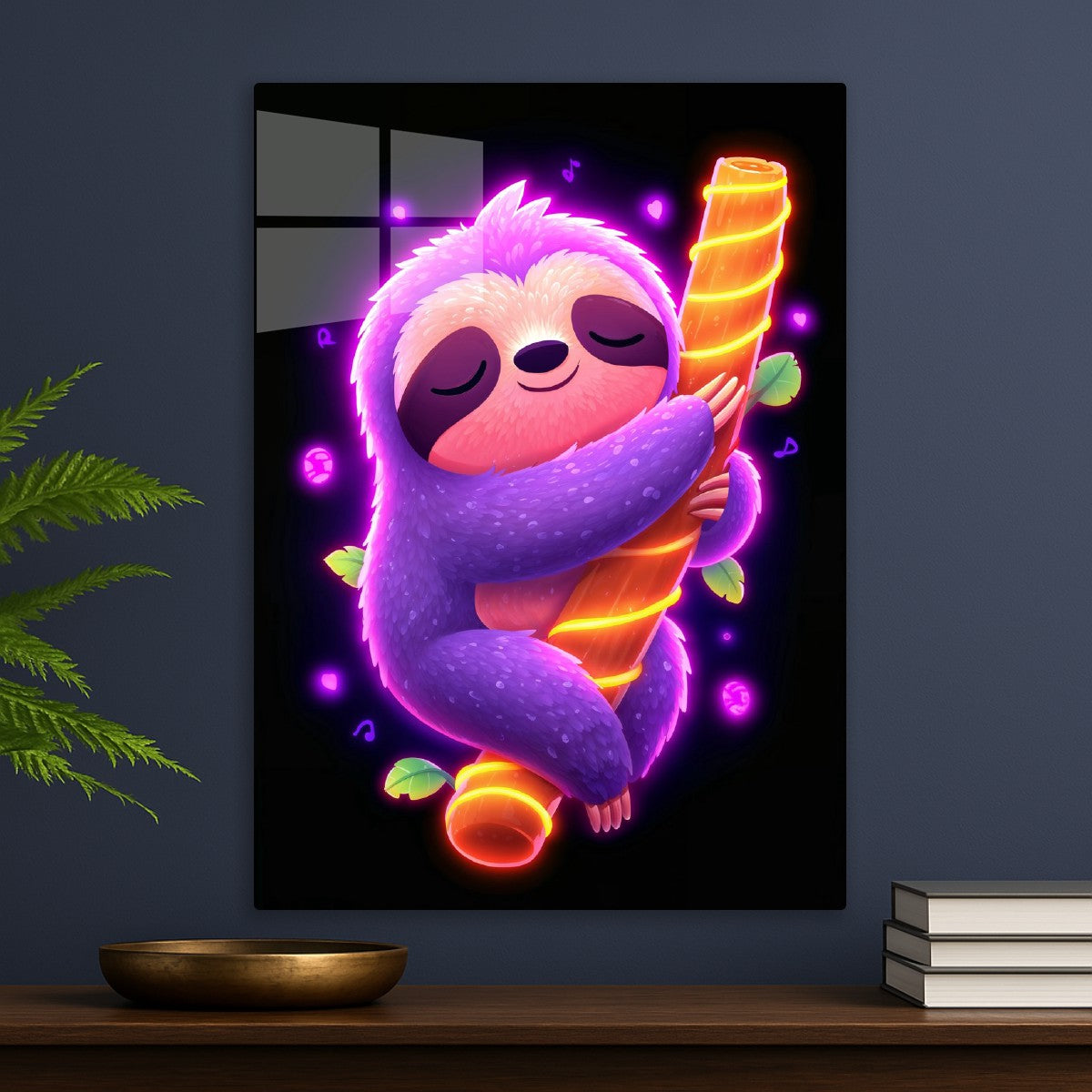 Neon Sloth Hug on Glowing Bran