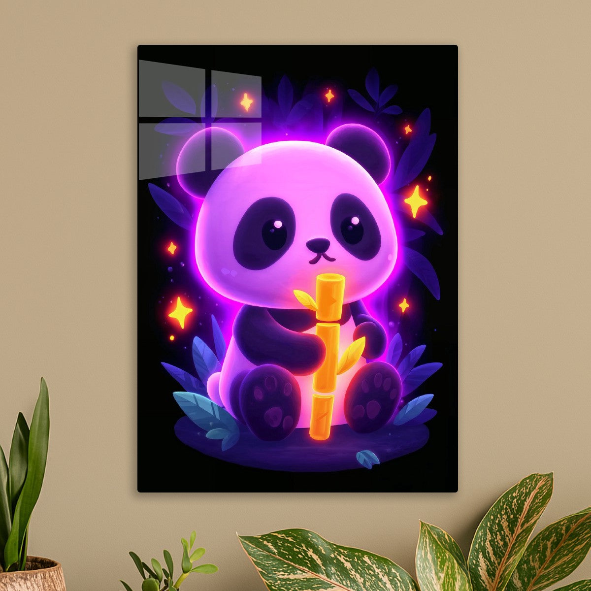 Glowing Panda with Neon Bamboo