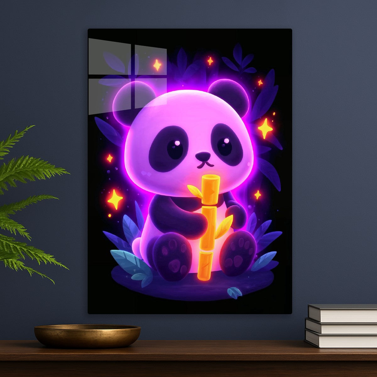 Glowing Panda with Neon Bamboo
