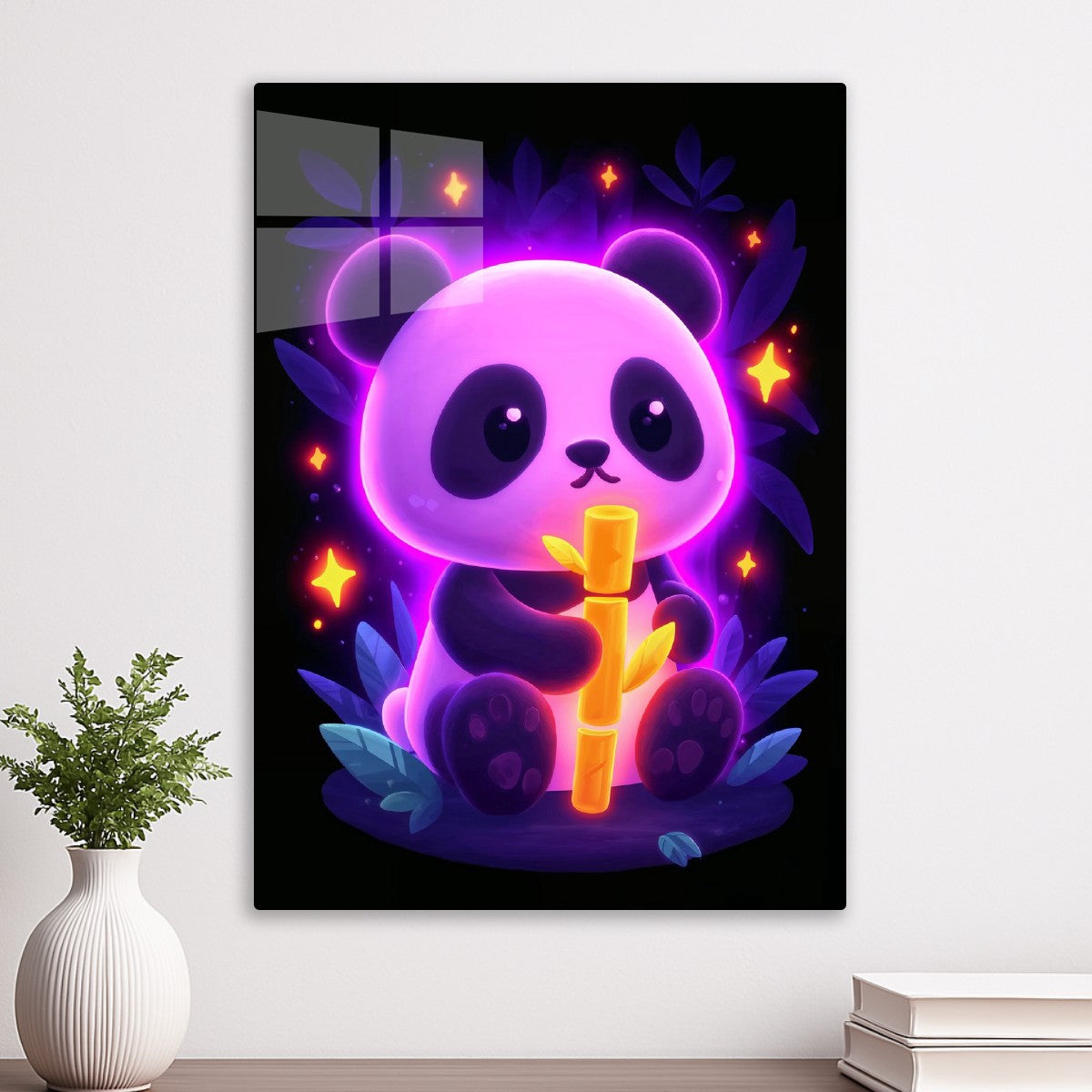 Glowing Panda with Neon Bamboo