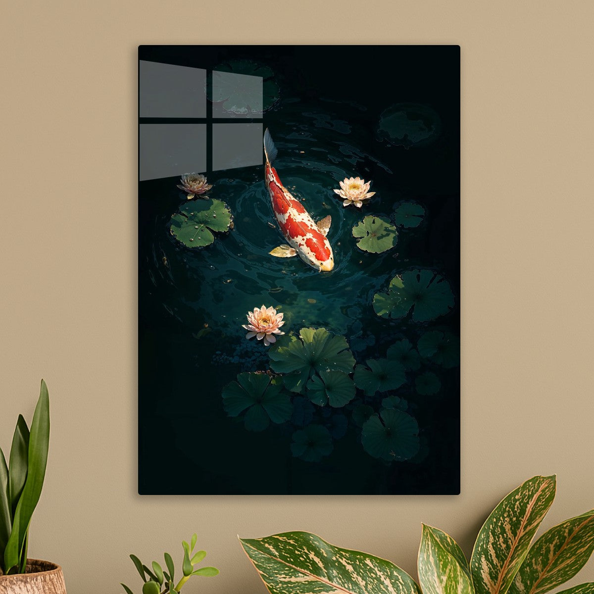 Koi Beneath the Lotus Bloom