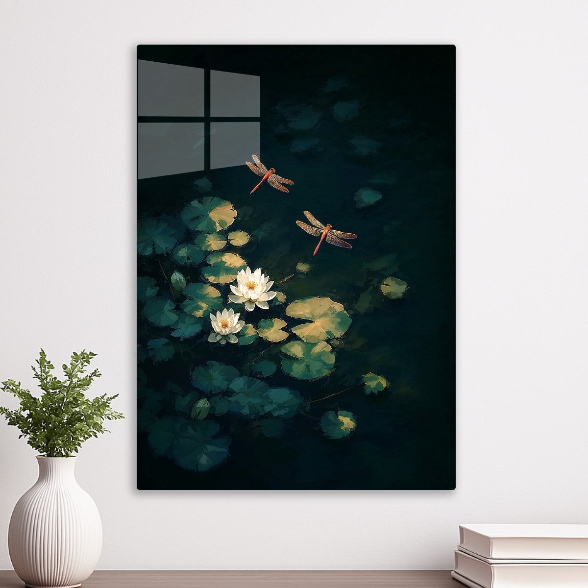 Dragonflies Over Water Lilies