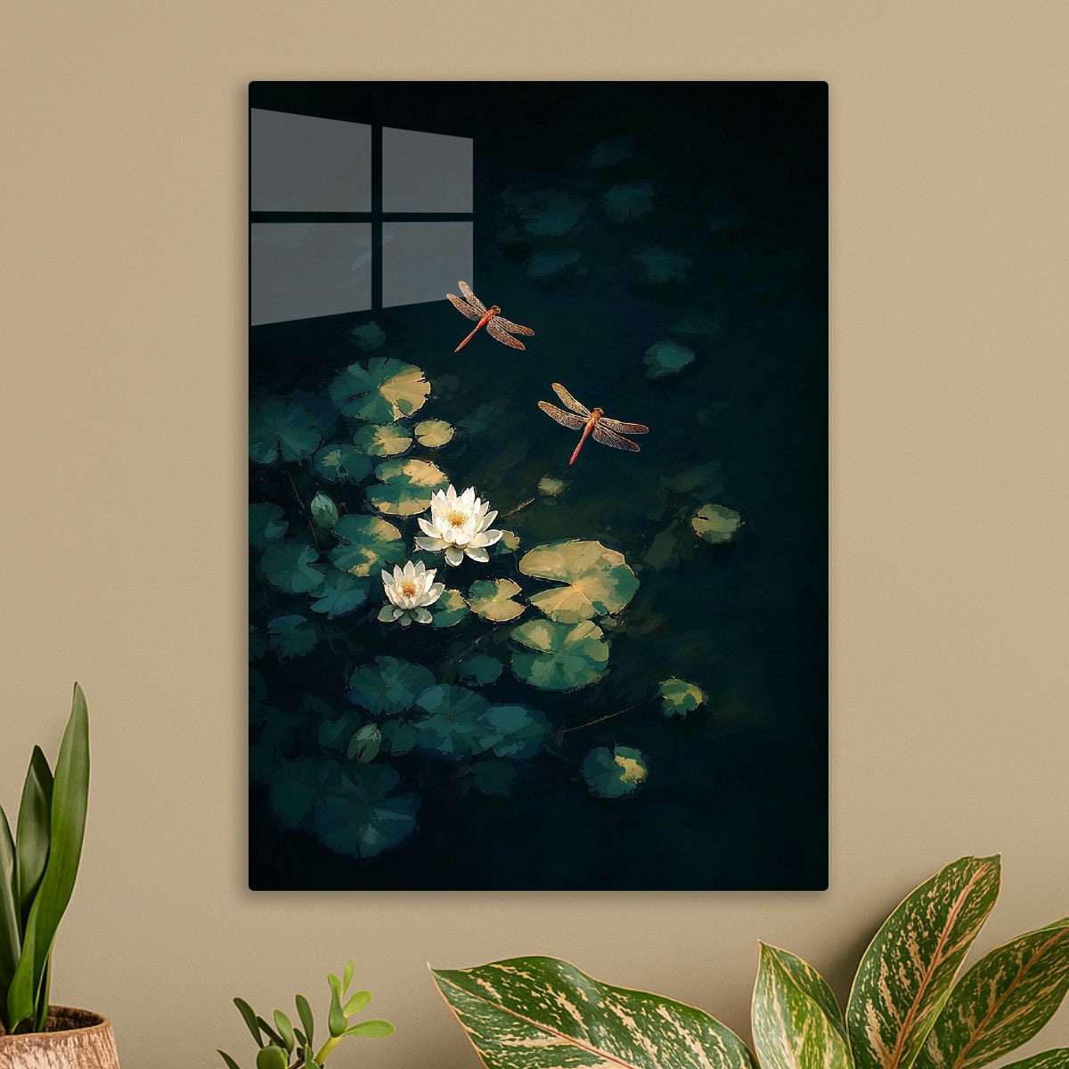 Dragonflies Over Water Lilies