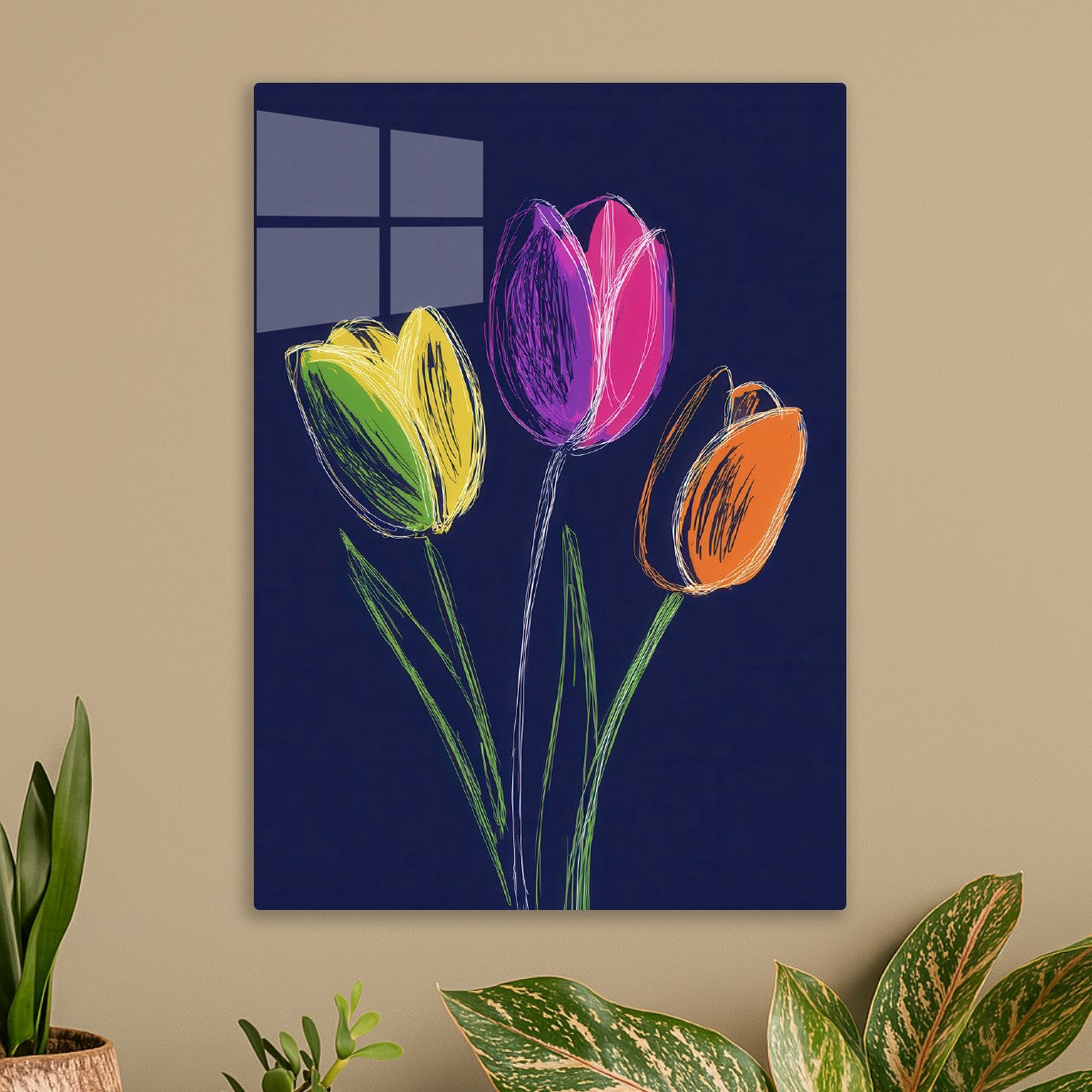 Simple Colored Tulips Drawing
