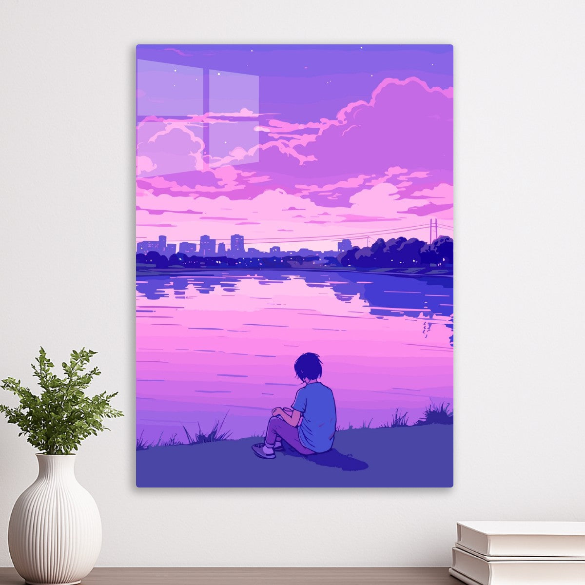 A girl sitting near a lakeside