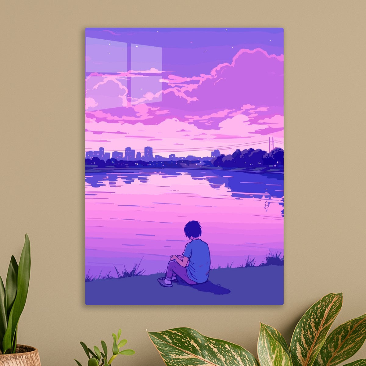 A girl sitting near a lakeside