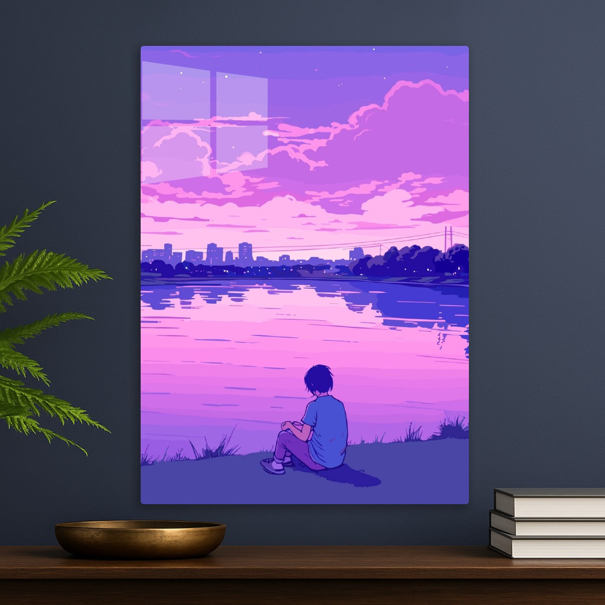 A girl sitting near a lakeside