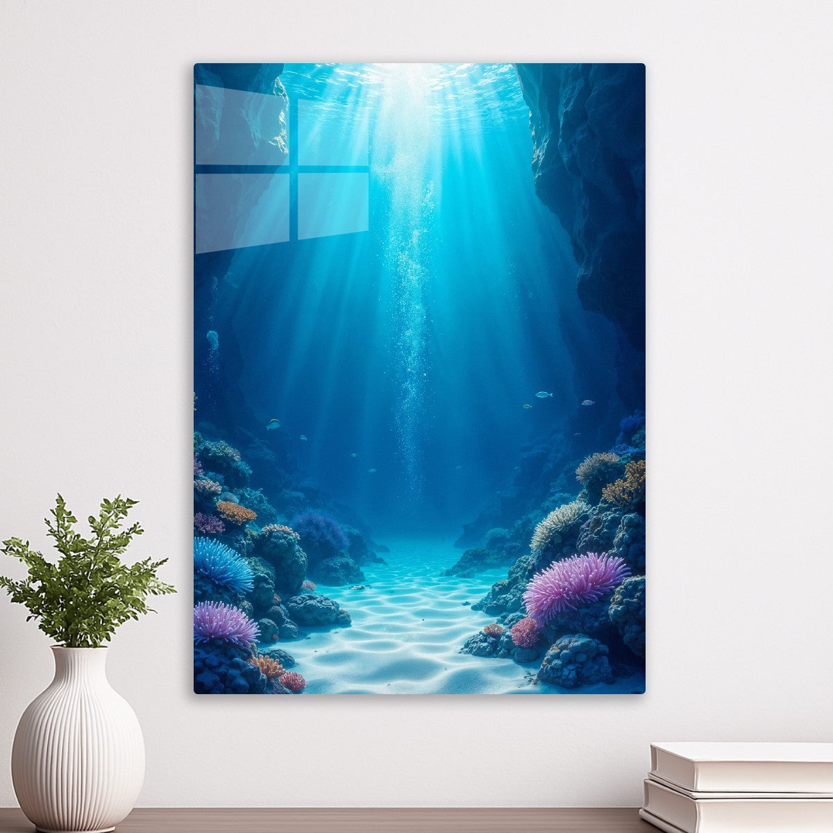 Sunlit underwater cave 