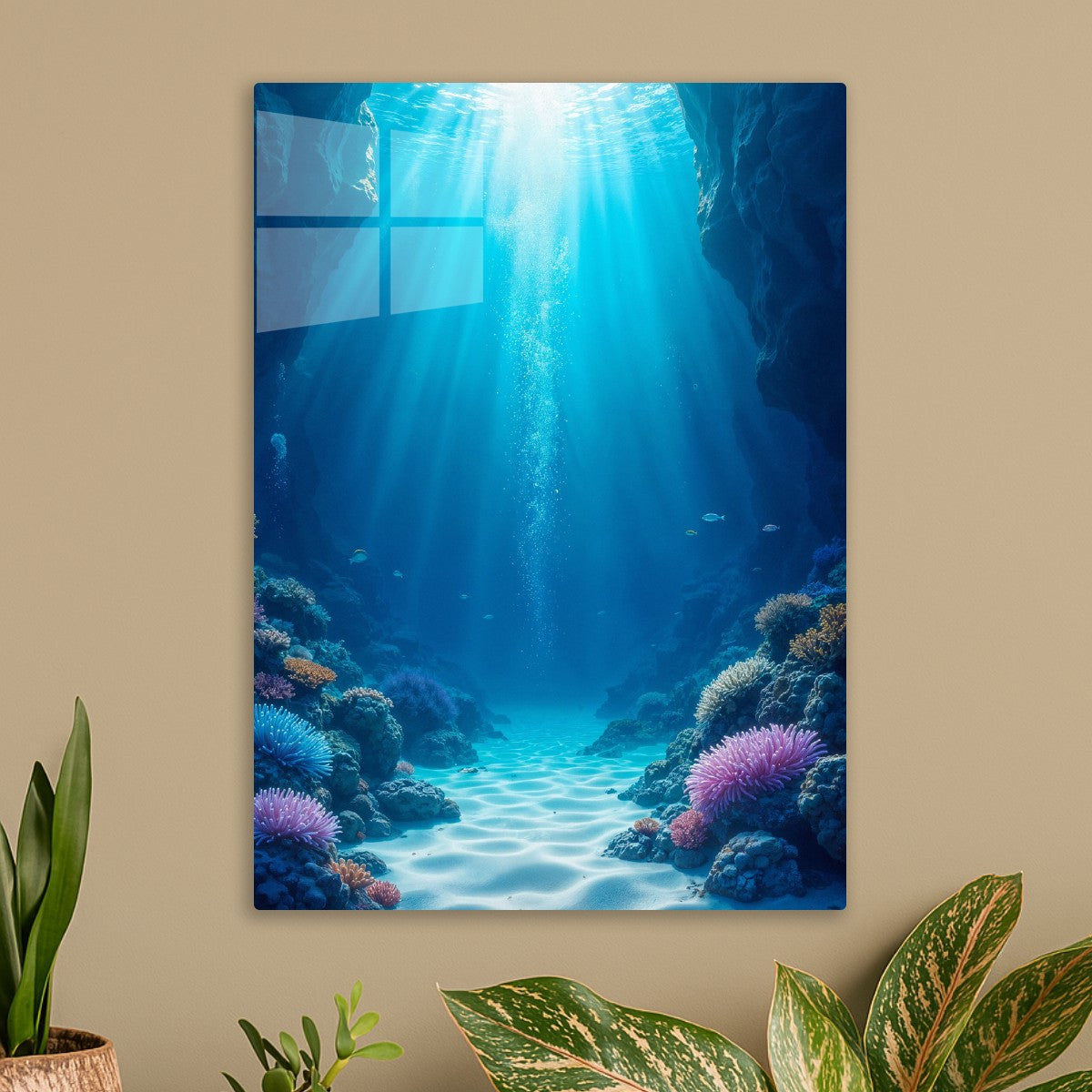 Sunlit underwater cave 