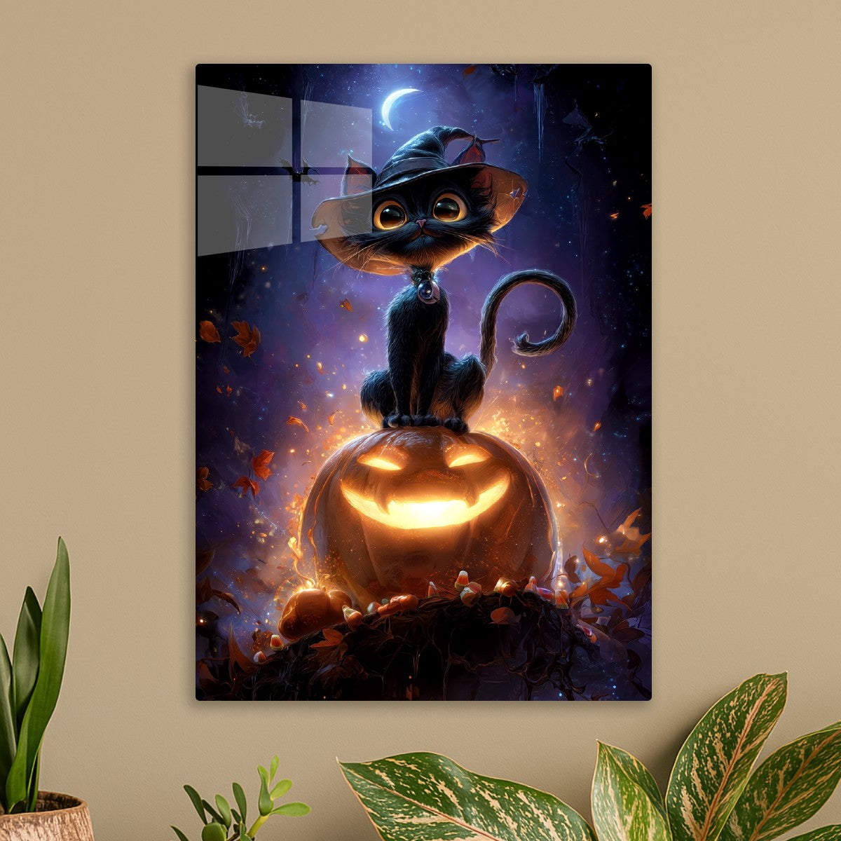 Black Cat Sitting on Pumpkin