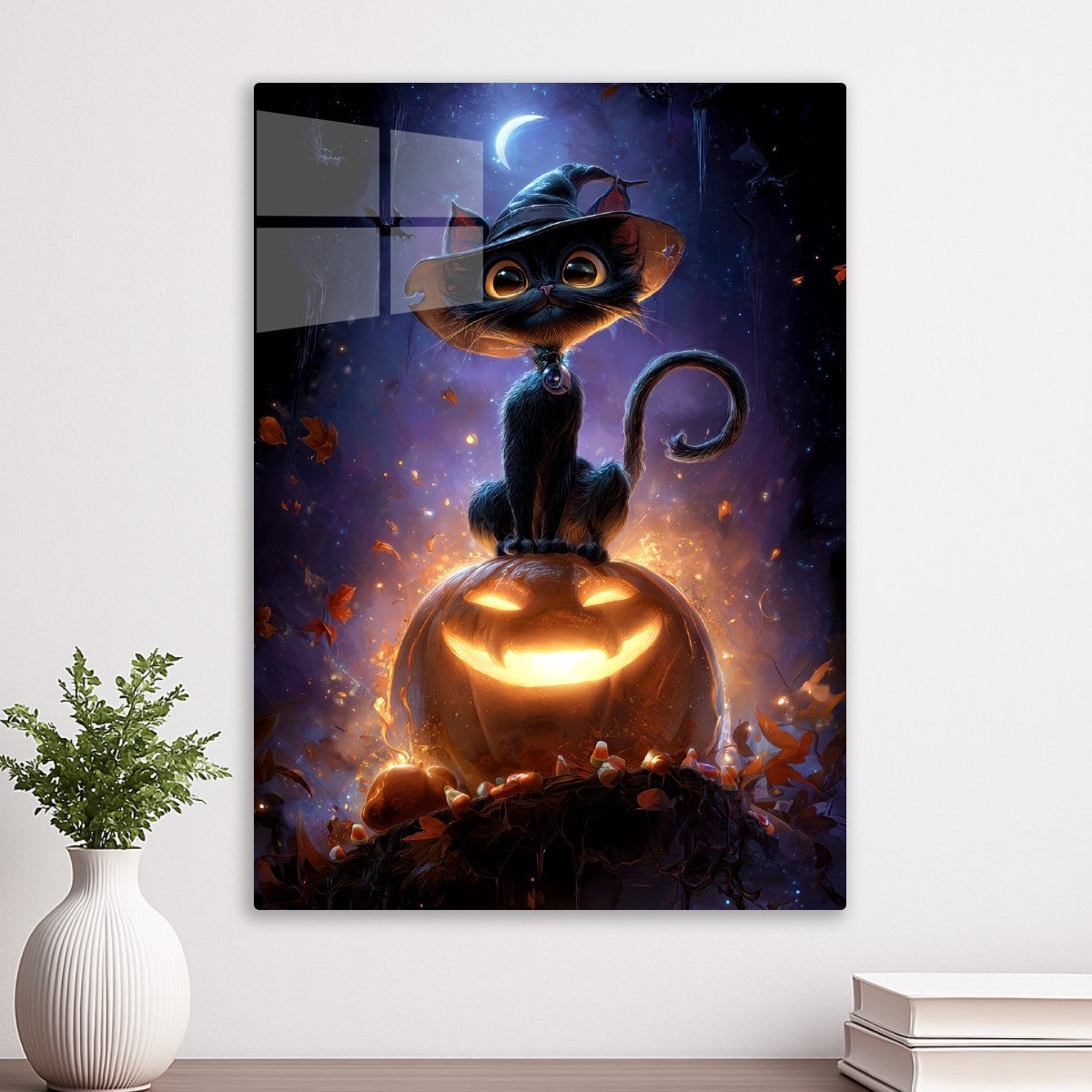 Black Cat Sitting on Pumpkin
