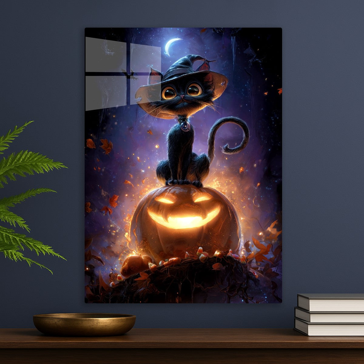 Black Cat Sitting on Pumpkin