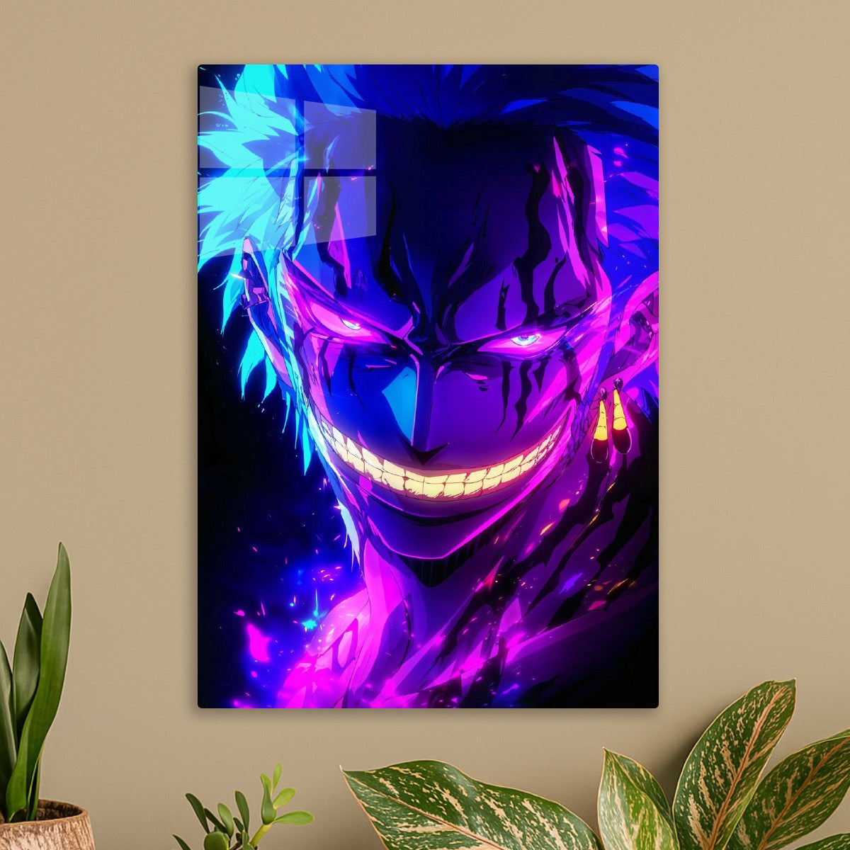 Roronoa Zoro’s Grin in Neon Blaze, One Piece