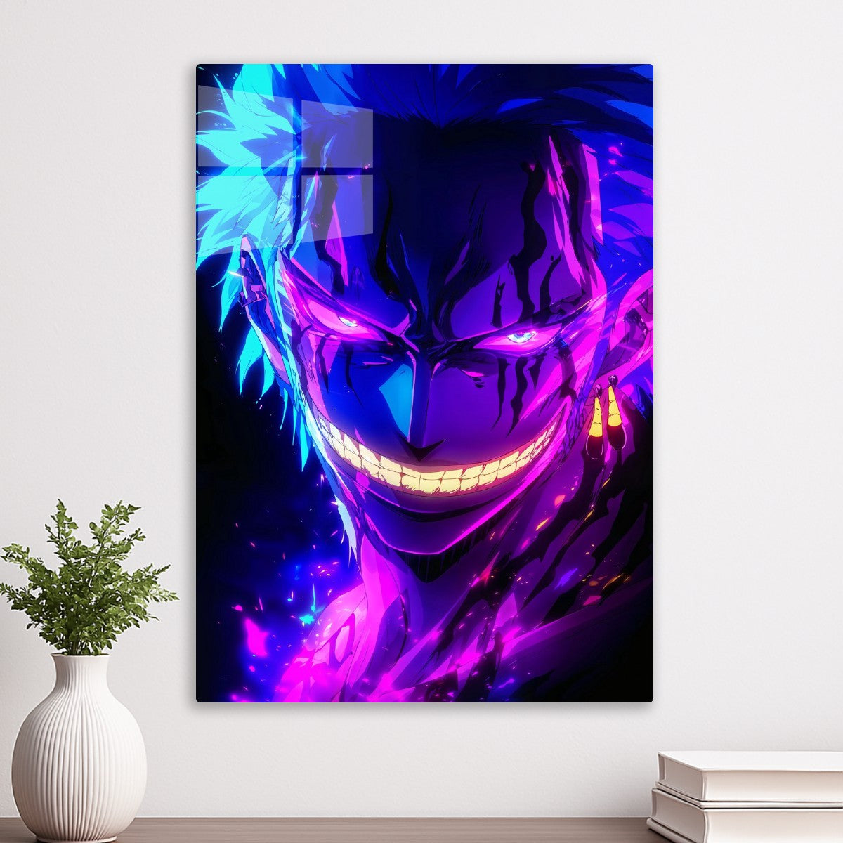 Roronoa Zoro’s Grin in Neon Blaze, One Piece