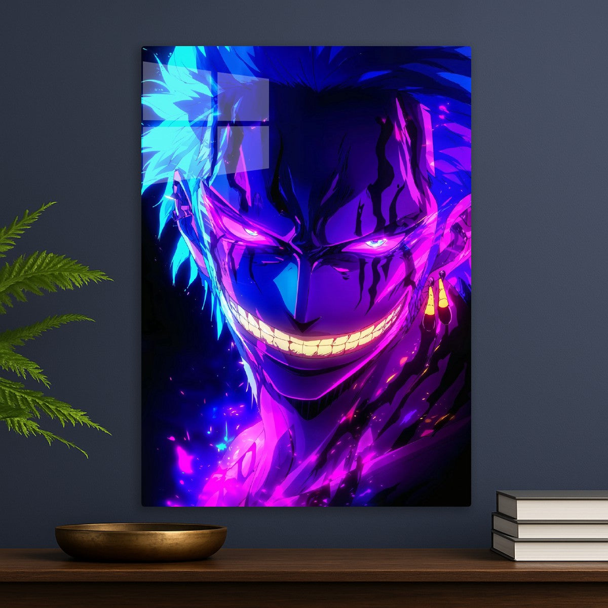 Roronoa Zoro’s Grin in Neon Blaze, One Piece