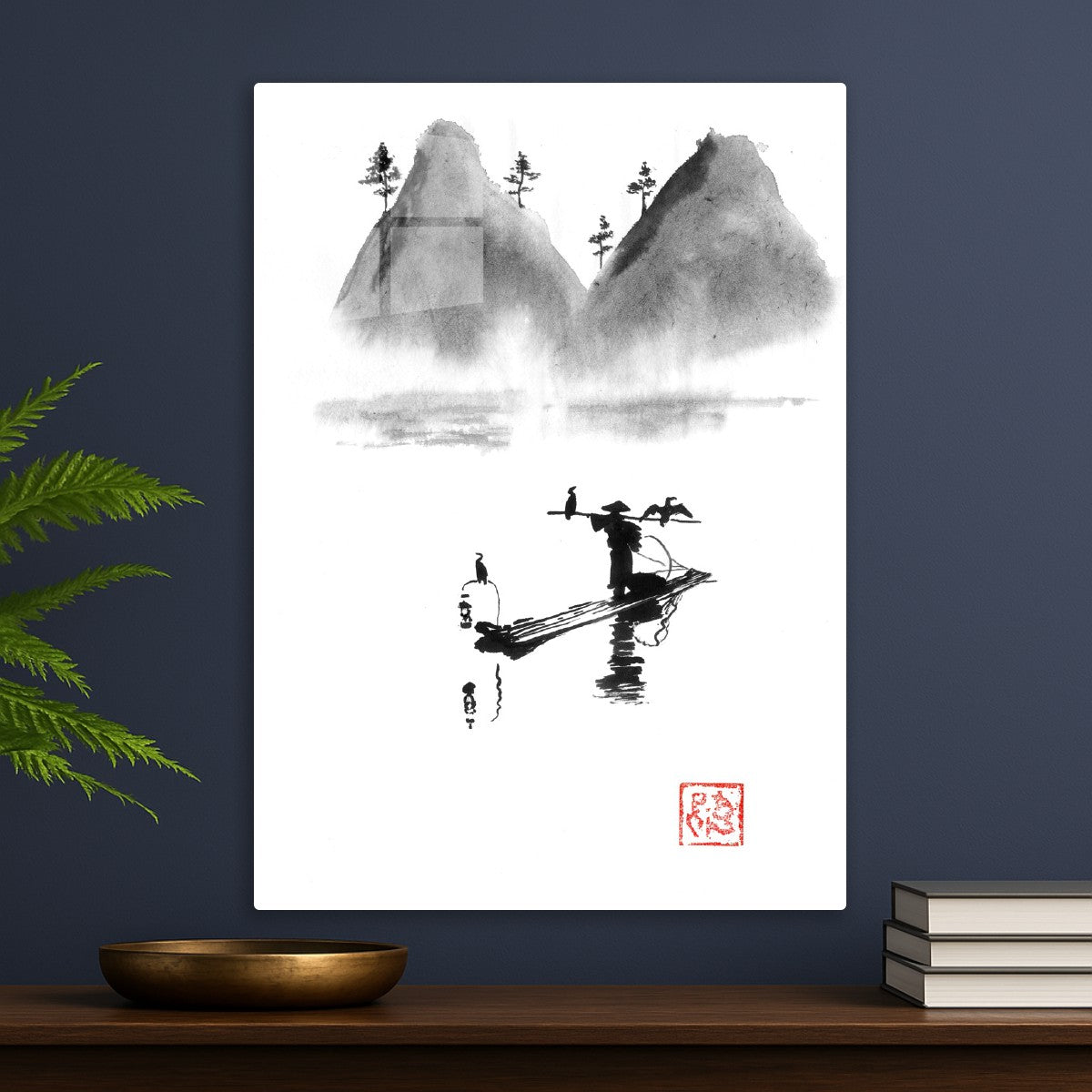 Fisherman and mountains