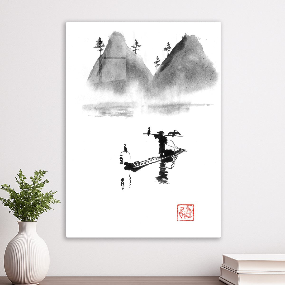 Fisherman and mountains