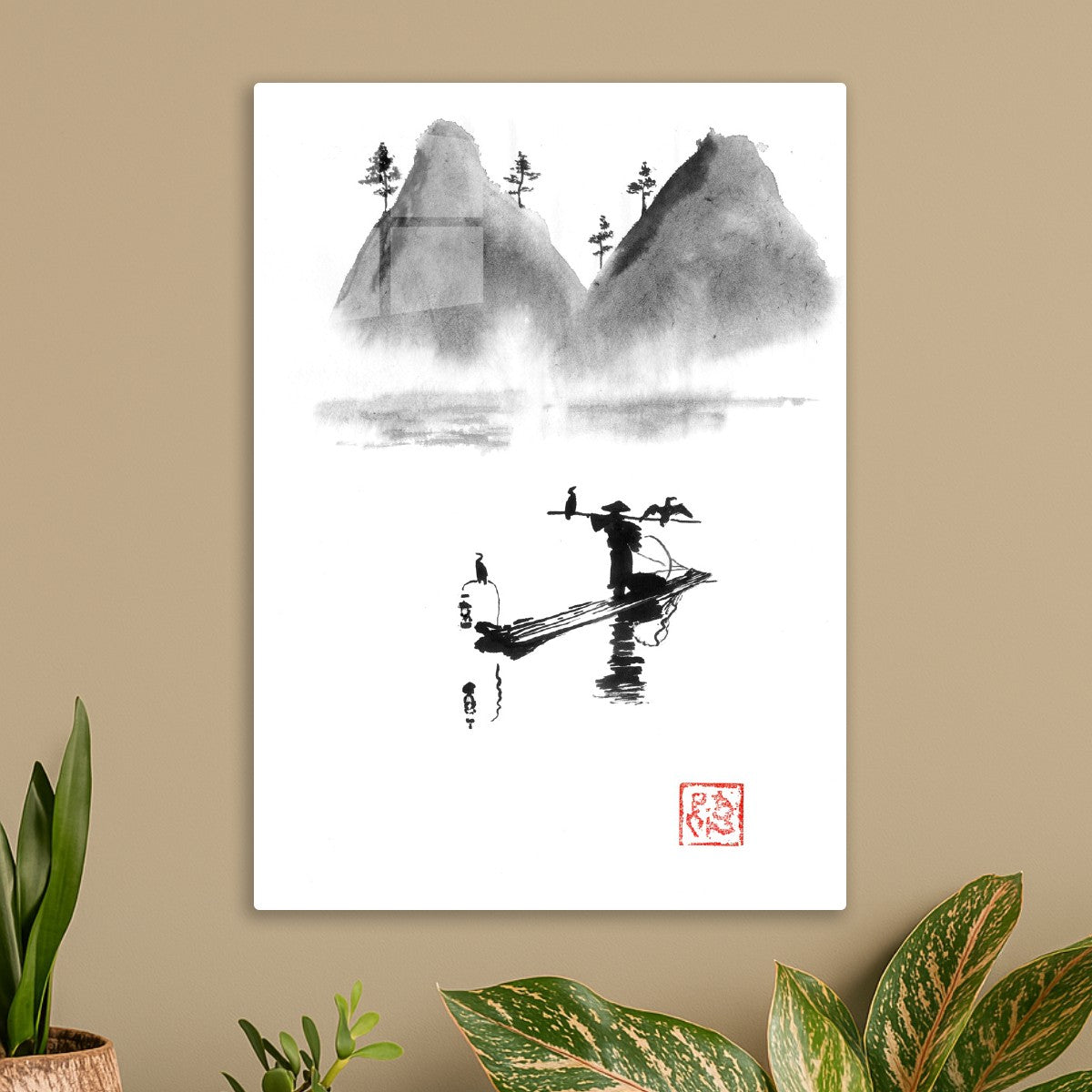 Fisherman and mountains