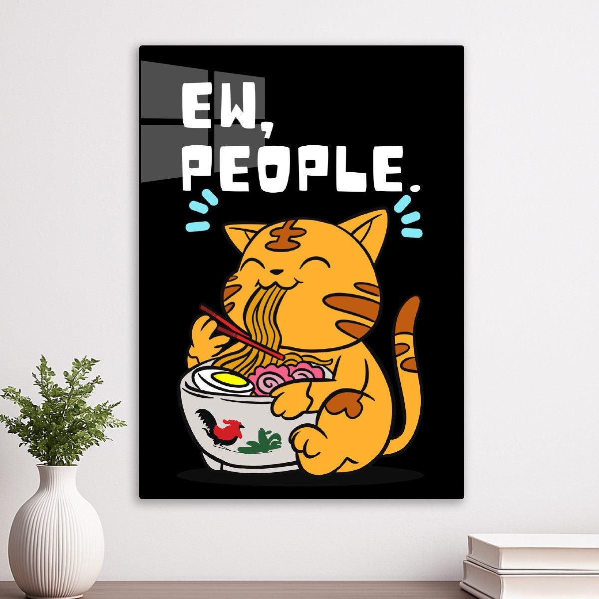 Funny cat eating ramen