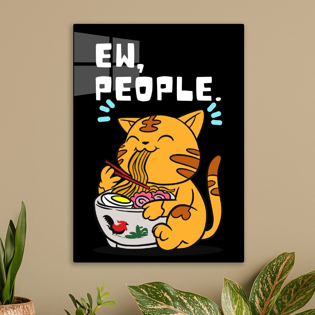 Funny cat eating ramen