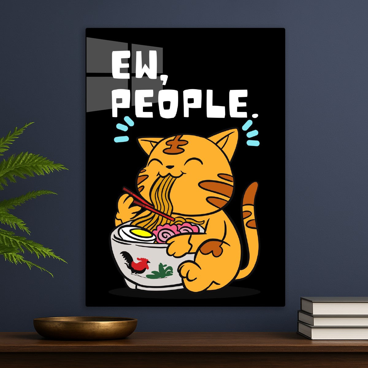 Funny cat eating ramen