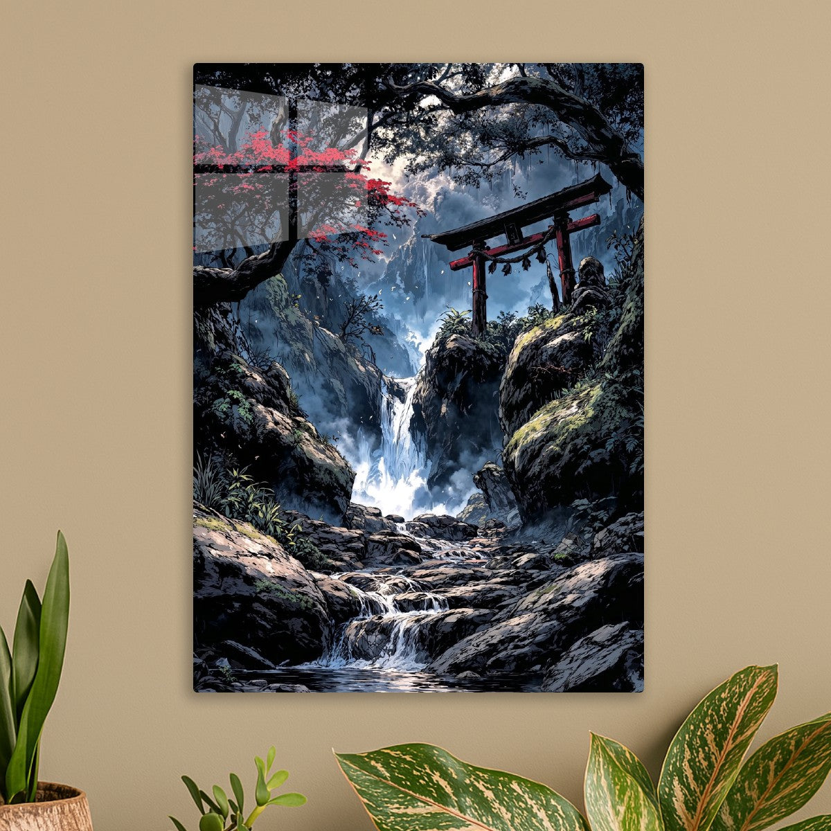 Torii by Mystic Waterfall