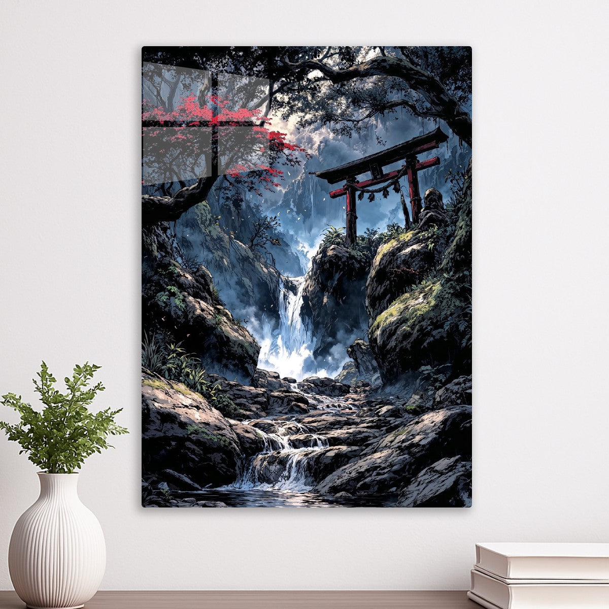 Torii by Mystic Waterfall