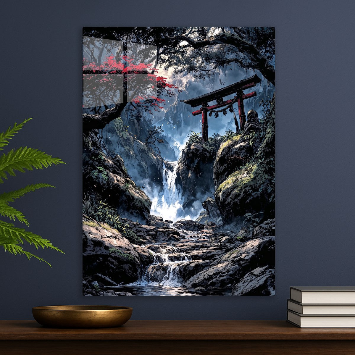 Torii by Mystic Waterfall