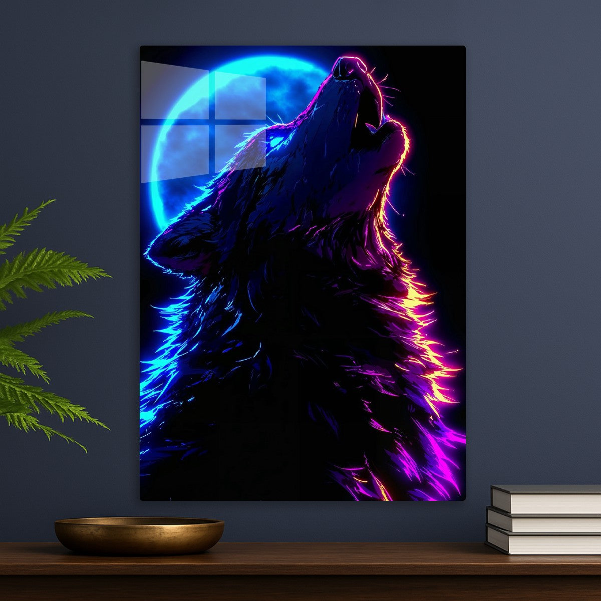 Neon Wolf Howling at Moon