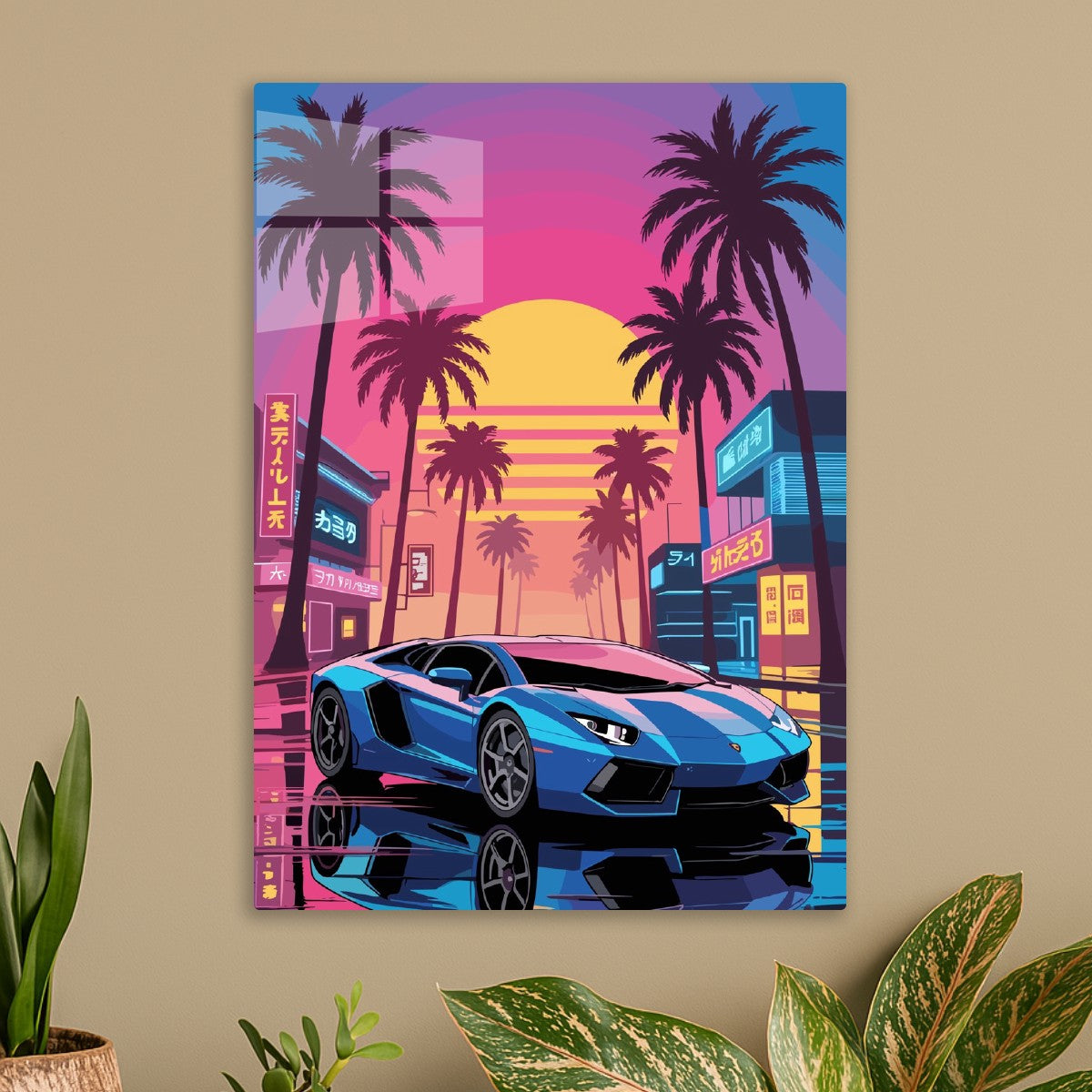 Neon Retro Sunset Lamborghini 