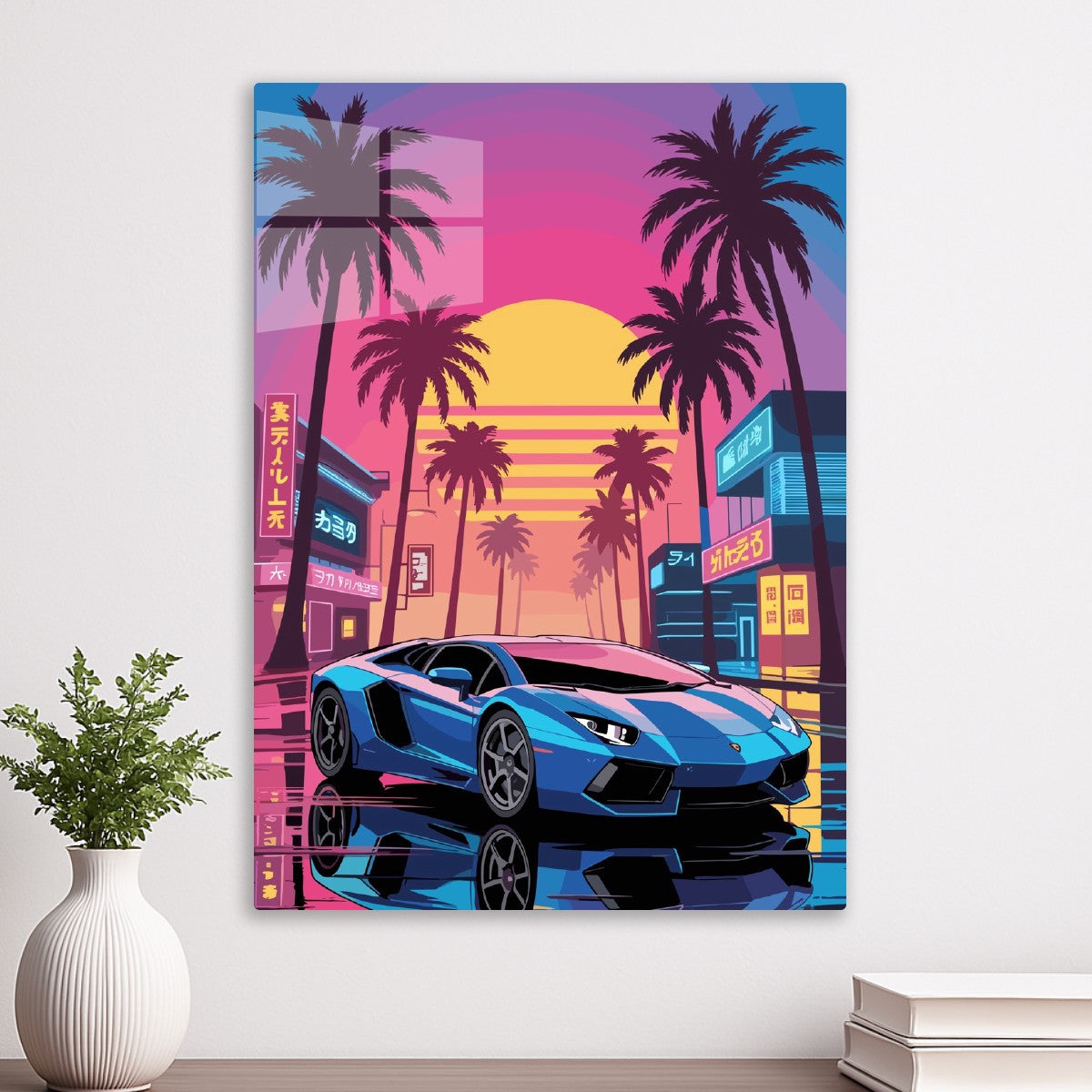 Neon Retro Sunset Lamborghini 