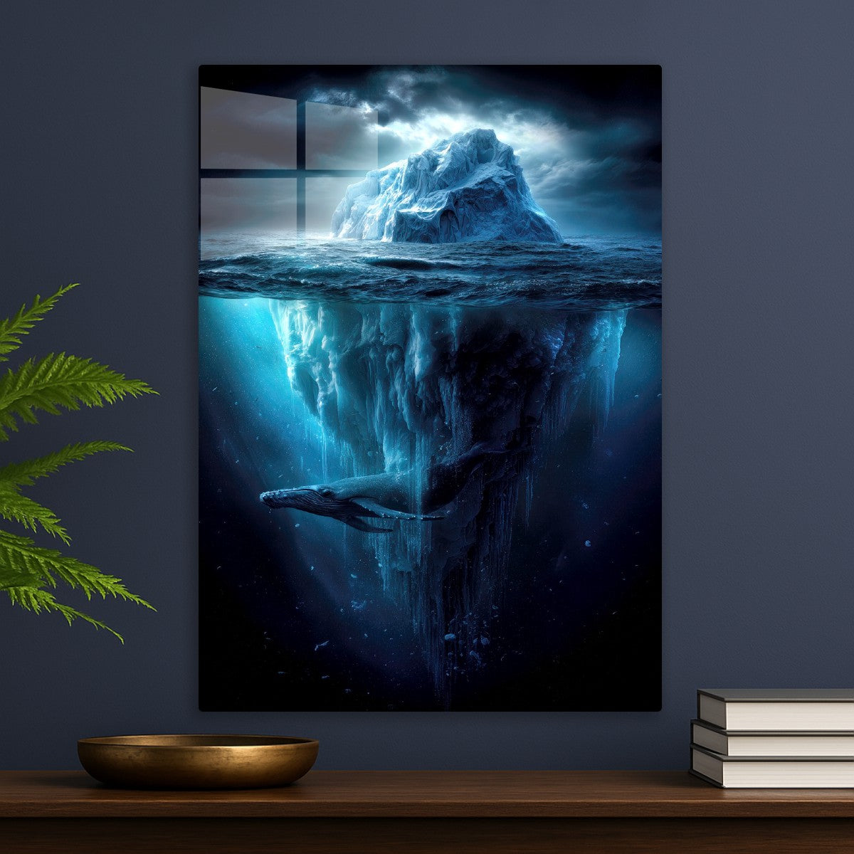 Whale Swimming Beneath Iceberg