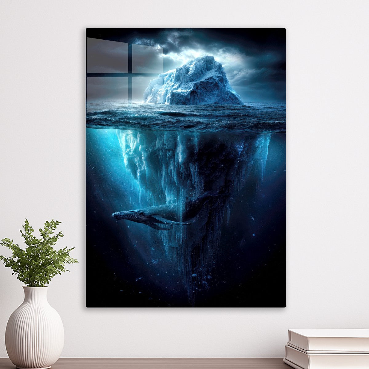 Whale Swimming Beneath Iceberg