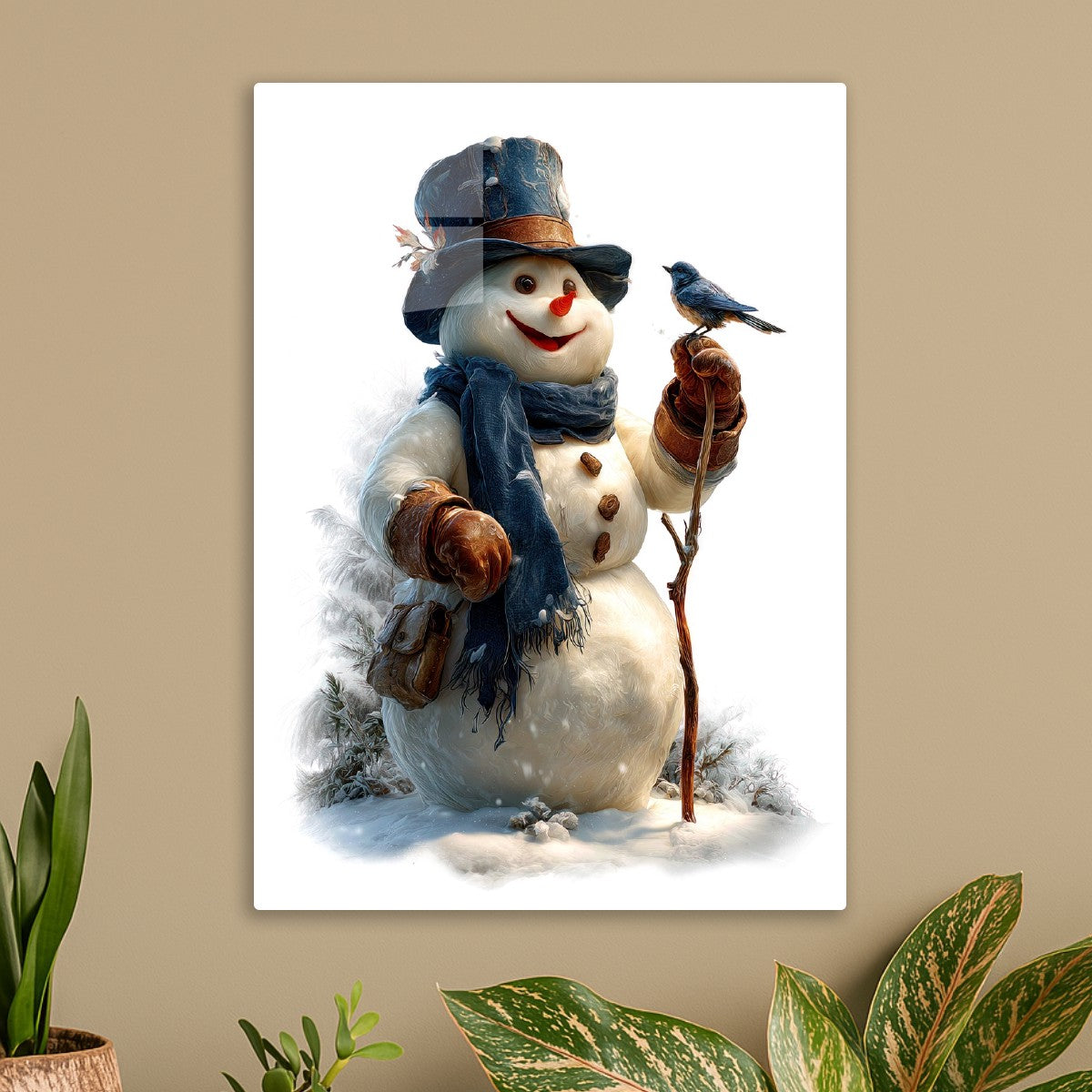 Happy Snowman and Bird