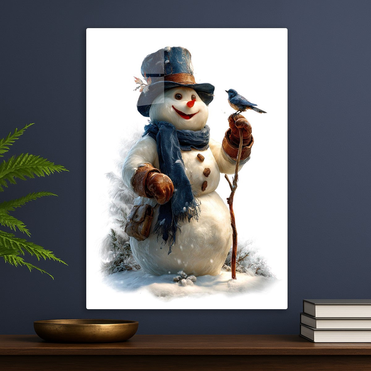 Happy Snowman and Bird