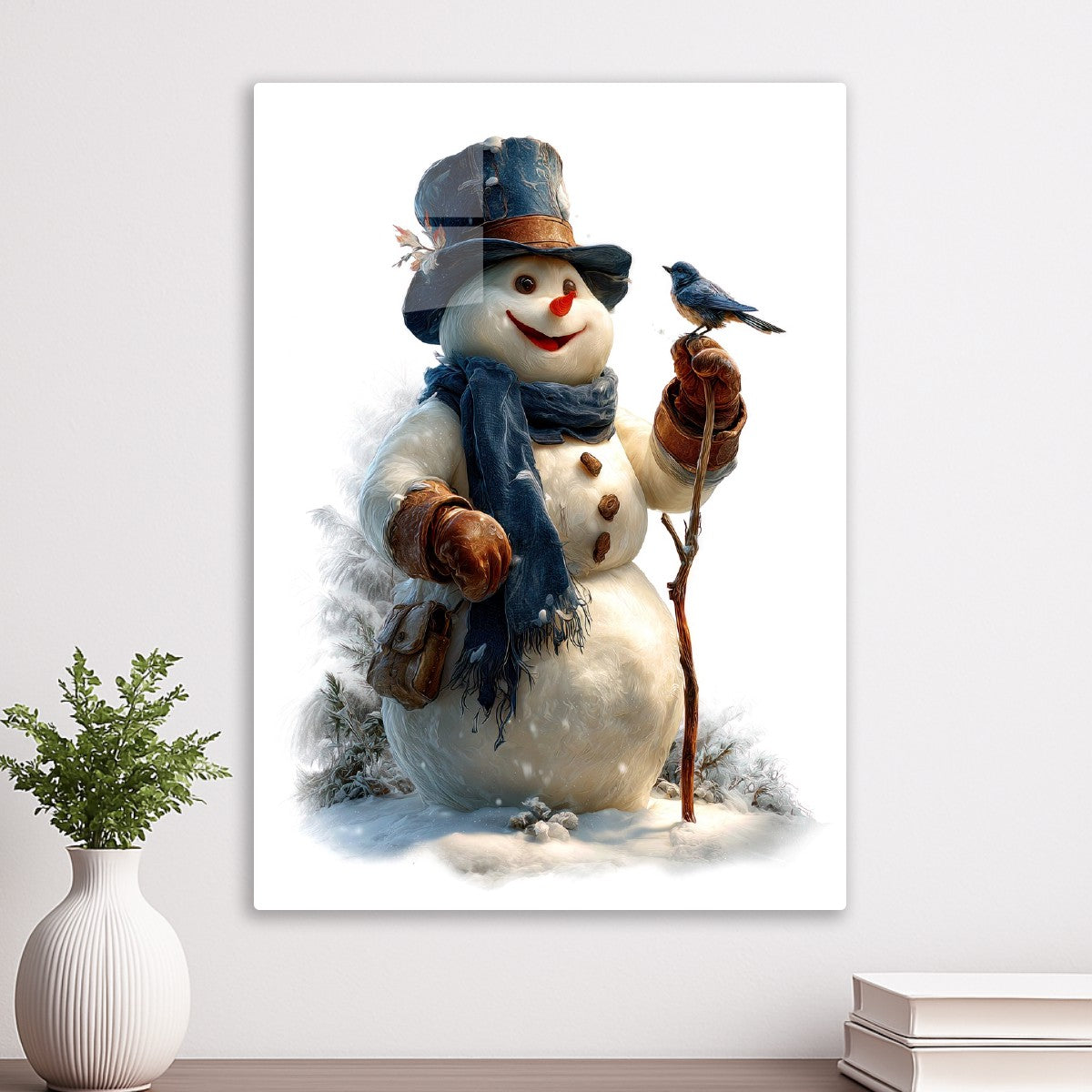 Happy Snowman and Bird