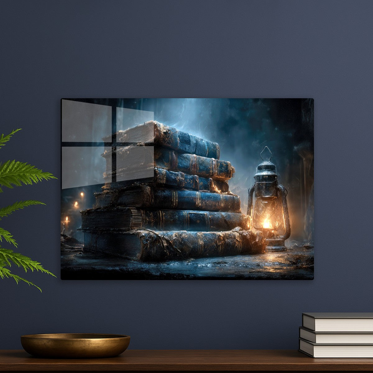 Antique Book Stack and Lantern