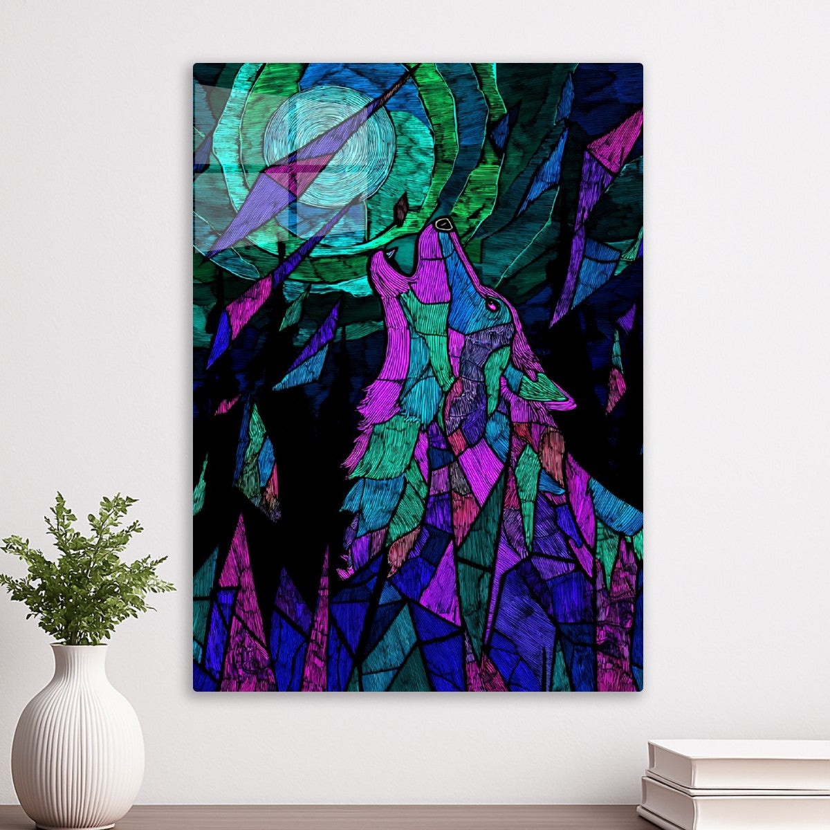 Neon stainglass wolf