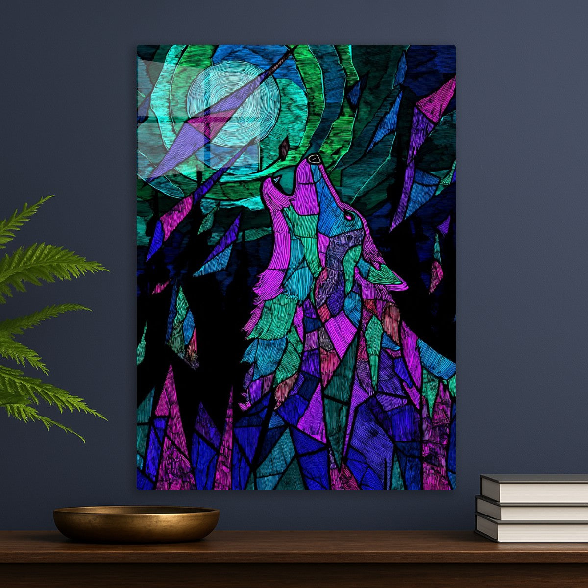 Neon stainglass wolf