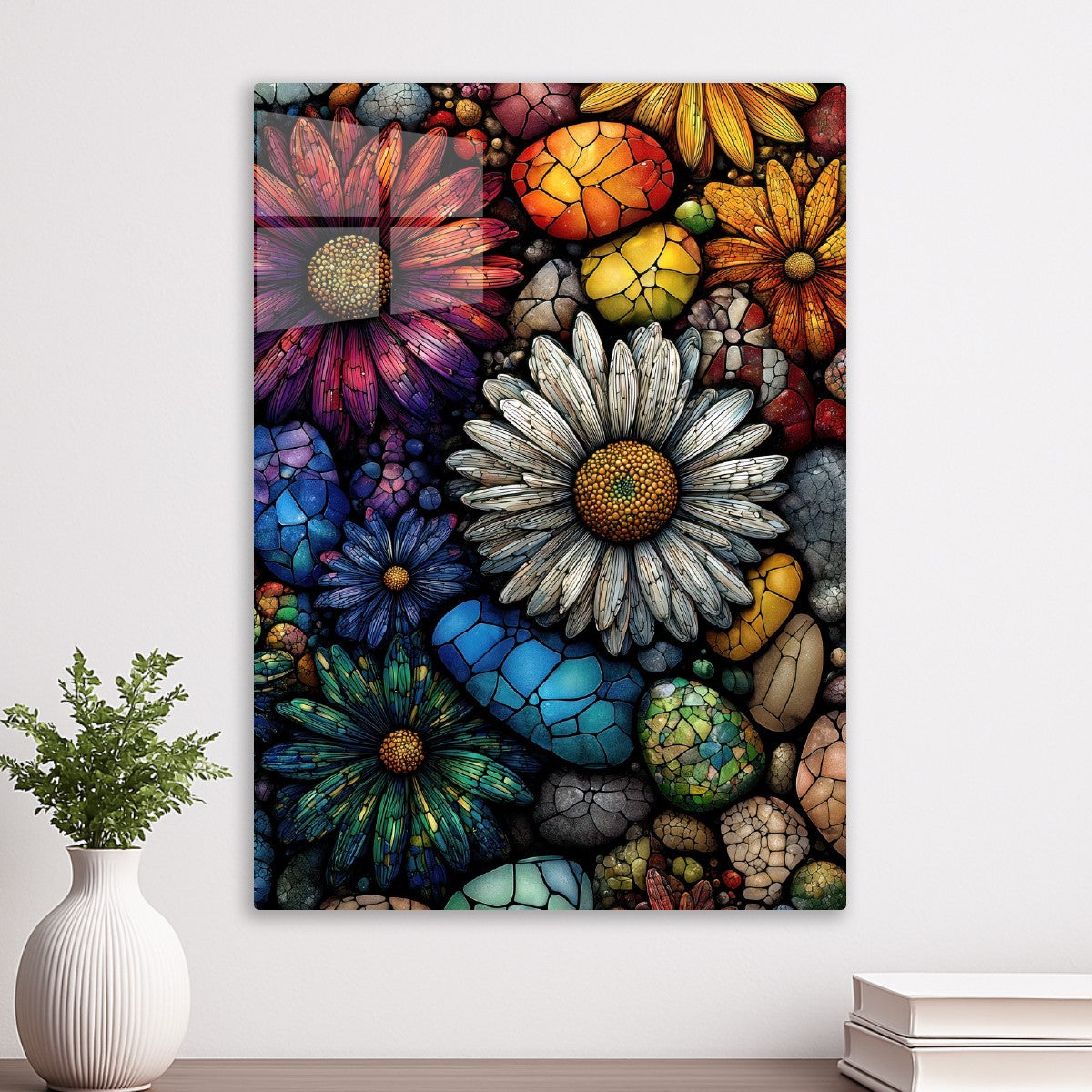 Colorful Flowers and Stones