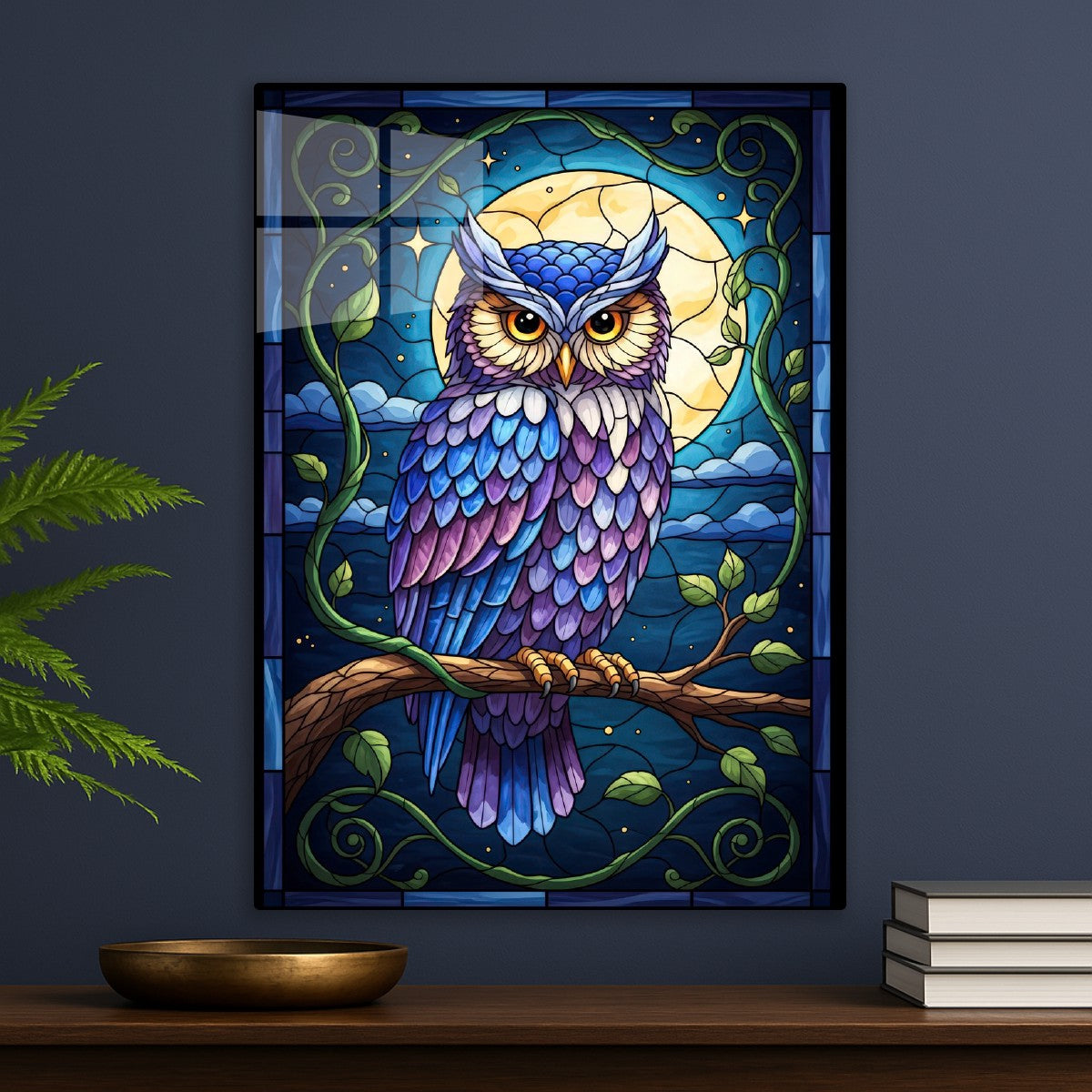Stained Glass Fantasy Owl