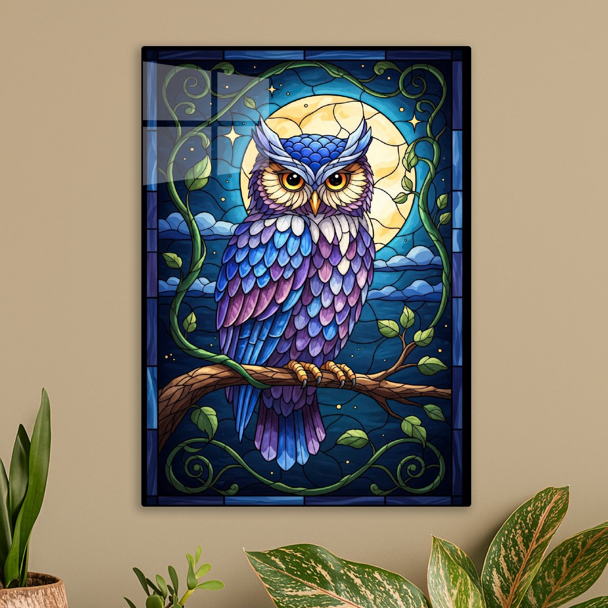 Stained Glass Fantasy Owl