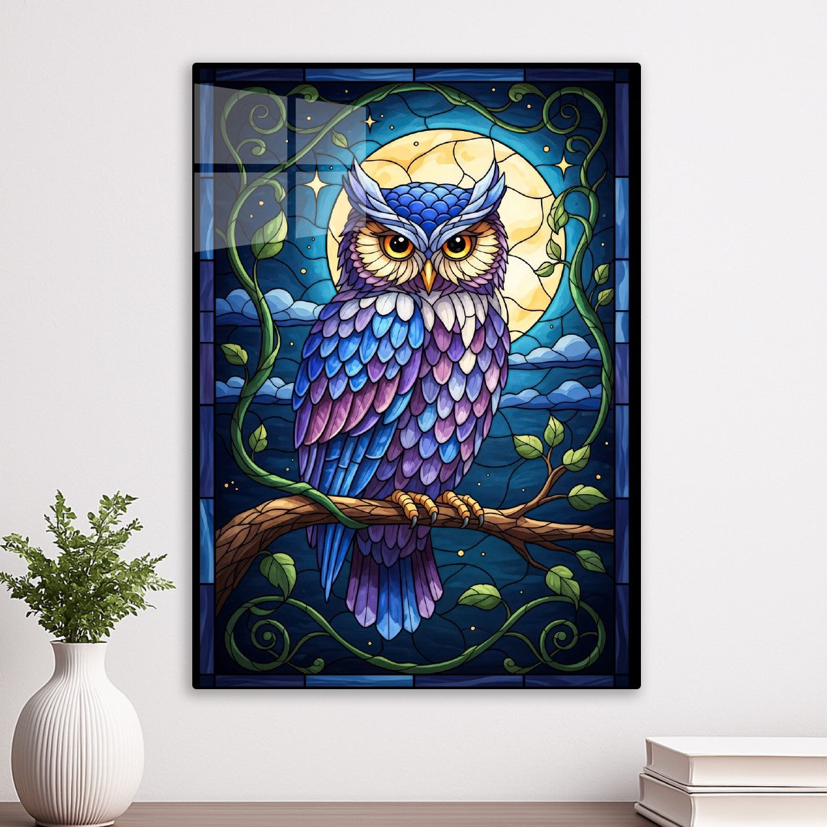 Stained Glass Fantasy Owl