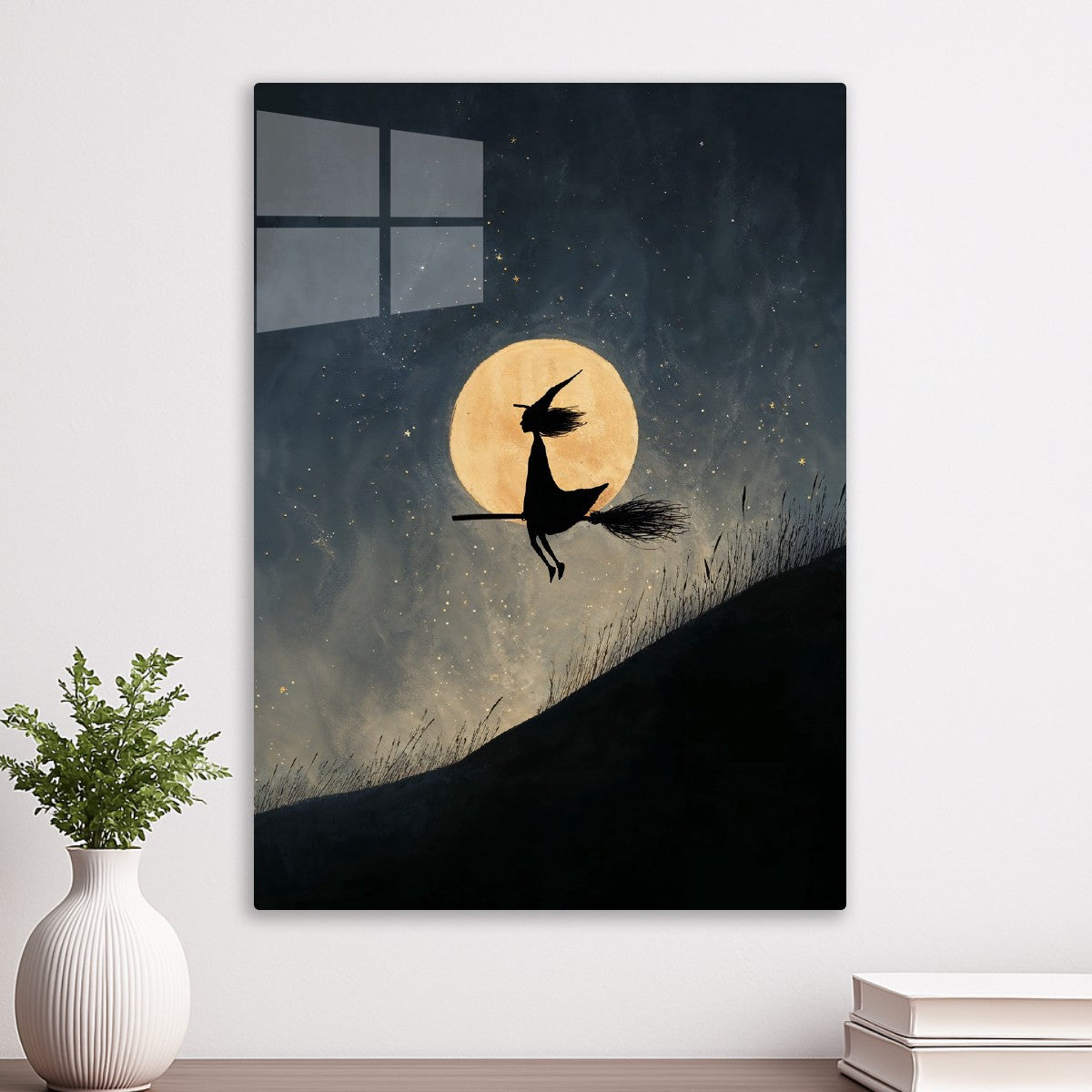 Witch Flying Under Full Moon
